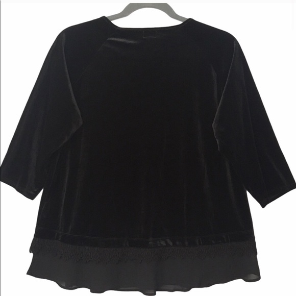 Ava James Black Velvet Lace Trim Blouse. - Picture 7 of 7